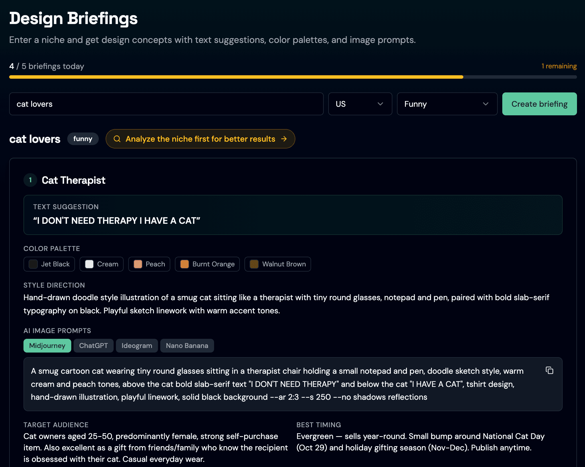 Design Briefing with design concepts, color palette and image prompts