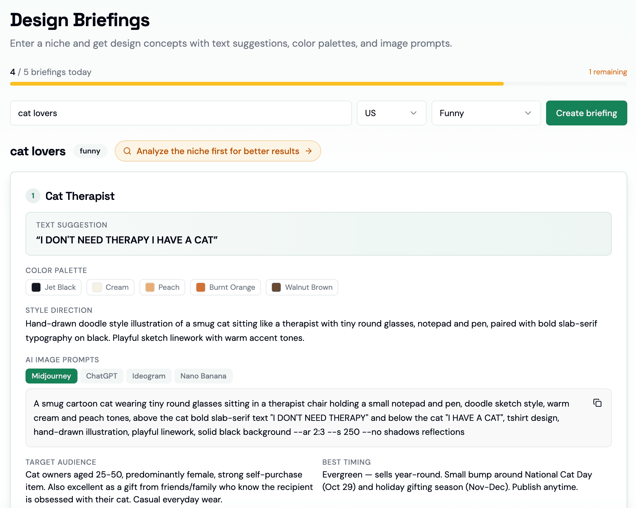 Design Briefing with design concepts, color palette and image prompts
